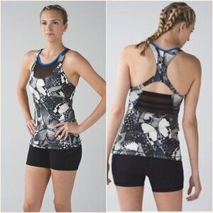 Lululemon Mesh With Me Tank Exploded‎ So Fly Butterfly Wing Print Black/Blue 4